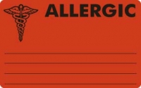 Allergy Warning Labels, ALLERGIC - Fl Red, (I) 4" X 2-1/2" (Roll of 100)