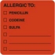 Allergy Warning Labels, ALLERGIC TO: - Fl Red, (A) 2" X 2" (Roll of 250)