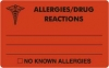 Allergy Warning Labels, ALLERGIES/DRUG REACTIONS - Fl Red, 4" X 2-1/2" (Roll of 100)
